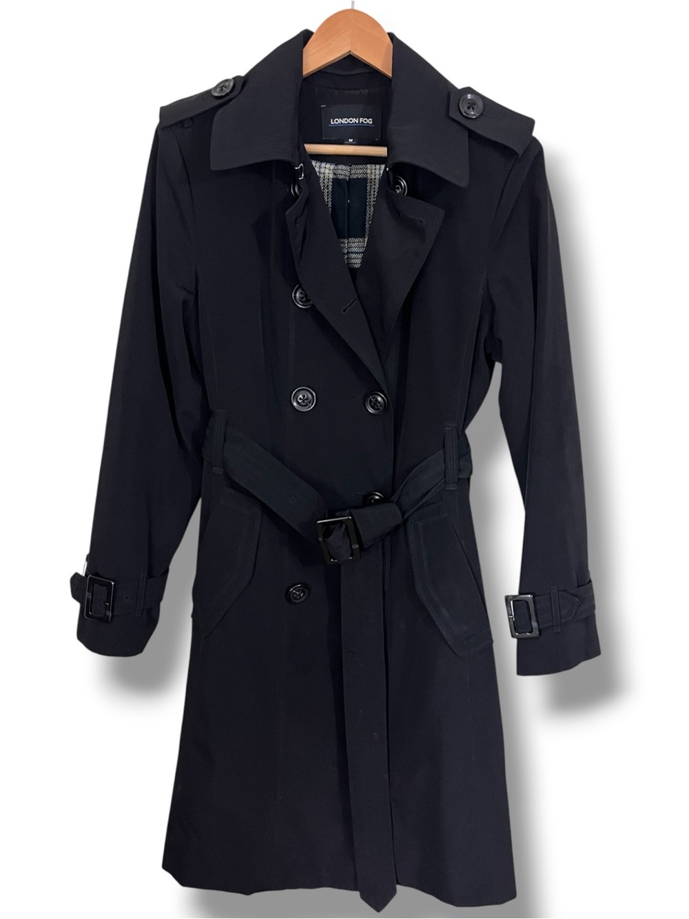 London Fog Women’s Black Double Breasted Trench Coat Size Medium